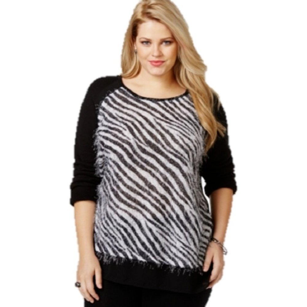 Style & Co. Plus Size Eyelash-Knit Zebra-Striped Sweater, Size 0X, Retail $42.00